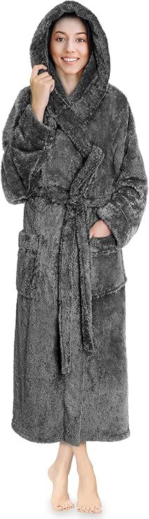 PAVILIA Women Hooded Plush Soft Robe | Fluffy Warm Fleece Sherpa Shaggy Bathrobe       Send to Lo... | Amazon (US)