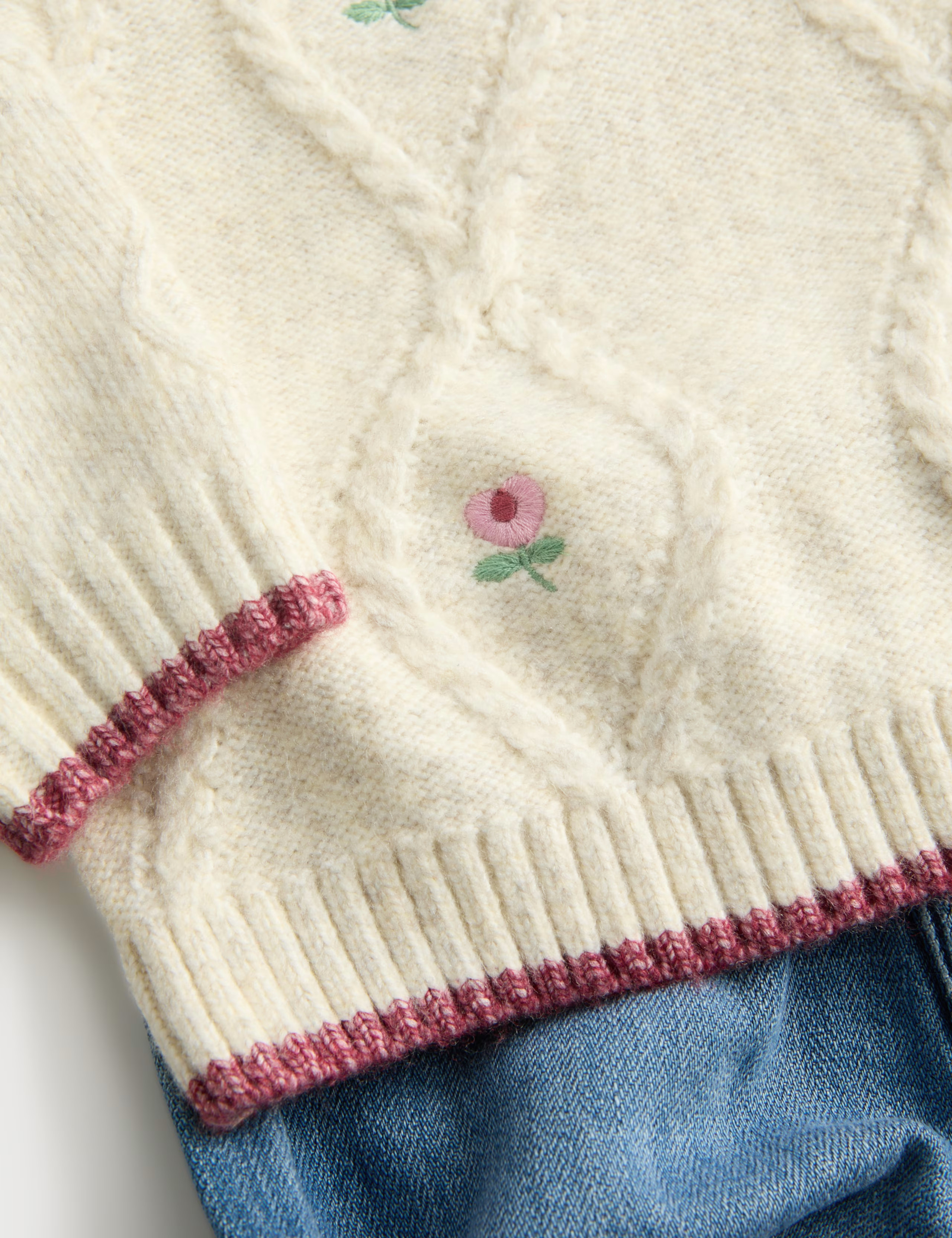 2pc Floral Cable Knit Jumper & Jeans Outfit (0-3 Yrs) | Marks & Spencer (UK)