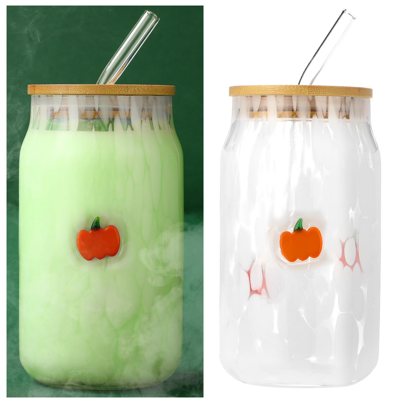 2 Pcs Halloween Icon Glass Cups 16.9 oz Ghost Pumpkin Cups with Lids and Straws Drinking Glasses ... | Amazon (US)