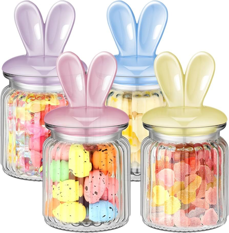 Nitial 4 Pcs Easter Glass Jar with Bunny Ear Cap Bunny Rabbit Shape Clear Candy Jar Decorative Fo... | Amazon (US)