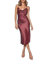 Satin Silk Slip Maxi Dress for Wedding Guest Women- Cowl Neck Pleated Bust Split Wedding Guest Co... | Amazon (US)