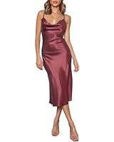 Satin Silk Slip Maxi Dress for Wedding Guest Women- Cowl Neck Pleated Bust Split Wedding Guest Co... | Amazon (US)