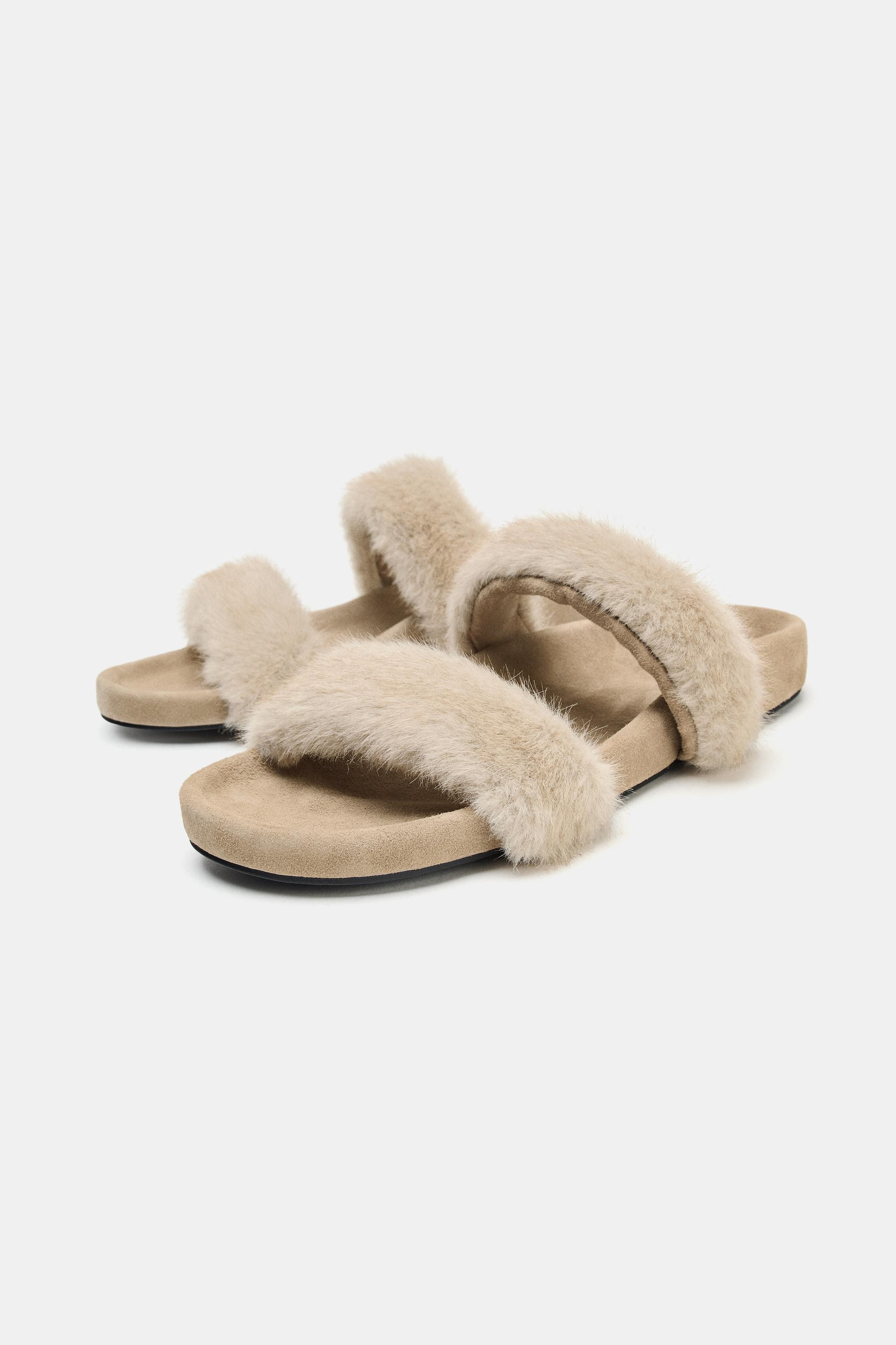FAUX FUR FLAT SANDALS | Zara US