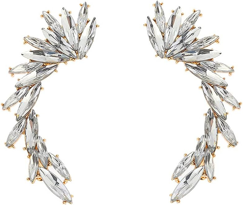 Crystal Leaf Climbers Crawler Jewelry Jacket Earrings Sparkly Zircon Pave Metal Ear Cuff Wrap Cli... | Amazon (US)