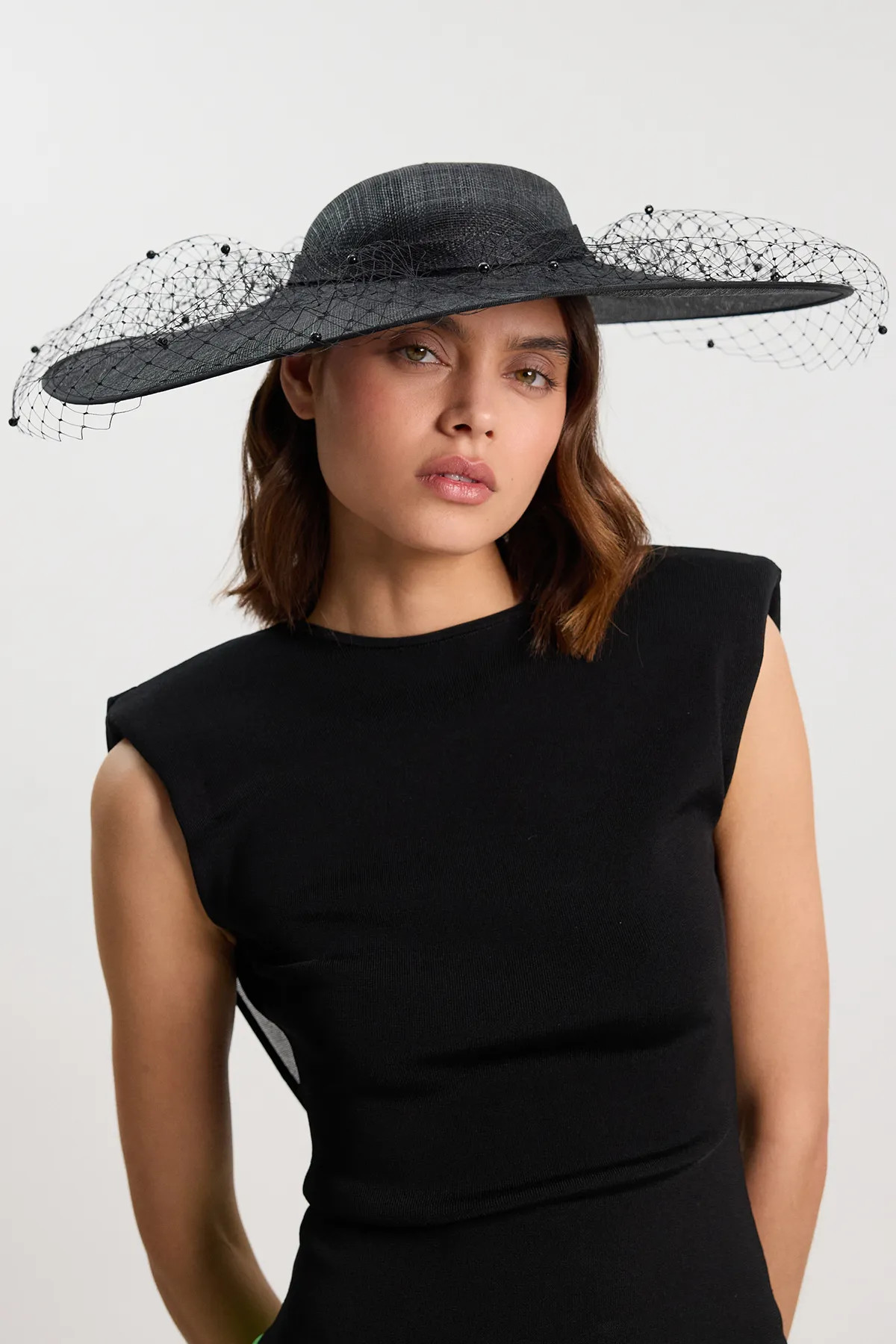 Black Mesh Detail Disk Fascinator | Karen Millen | Karen Millen