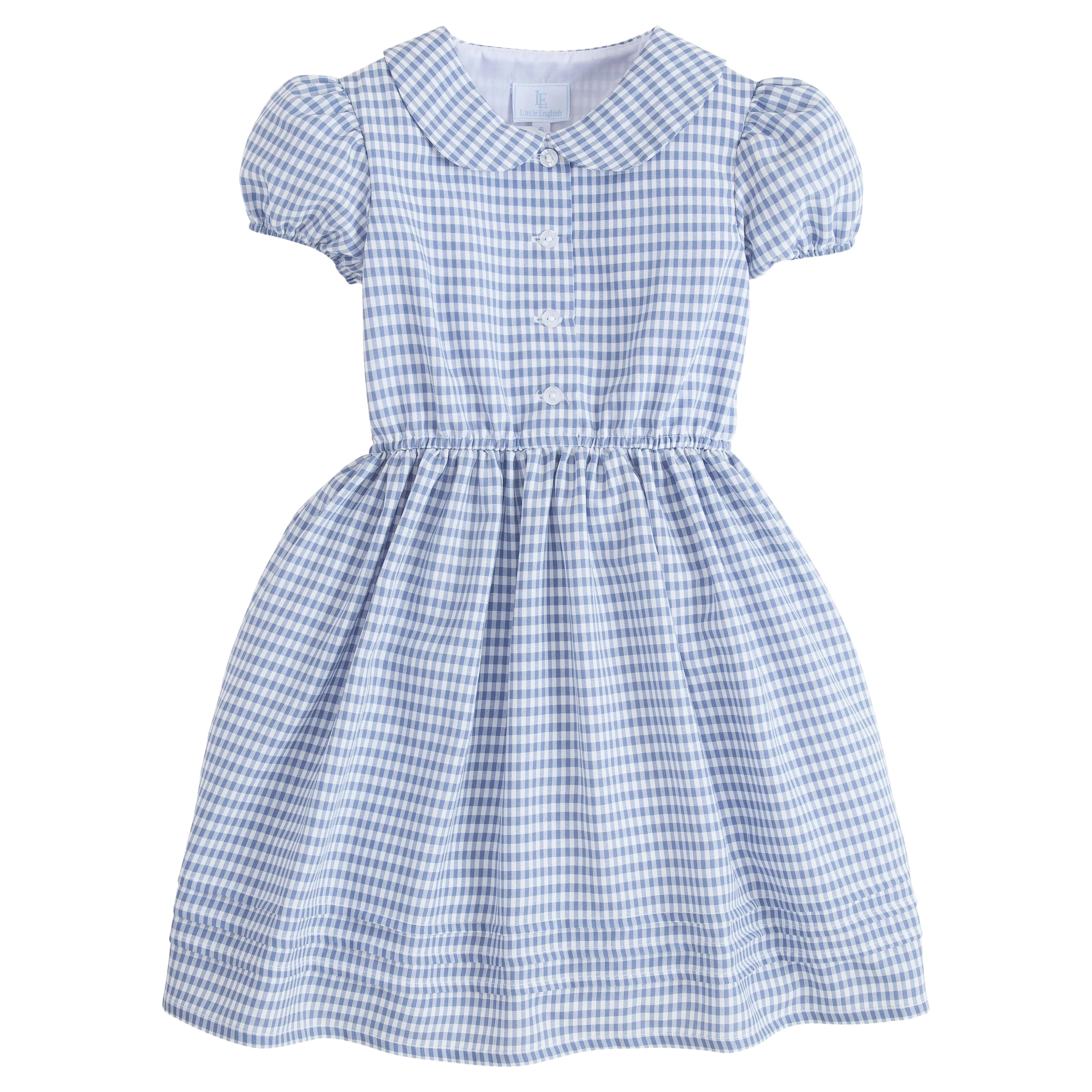Little English Della Dress- Gray Blue Gingham | JoJo Mommy