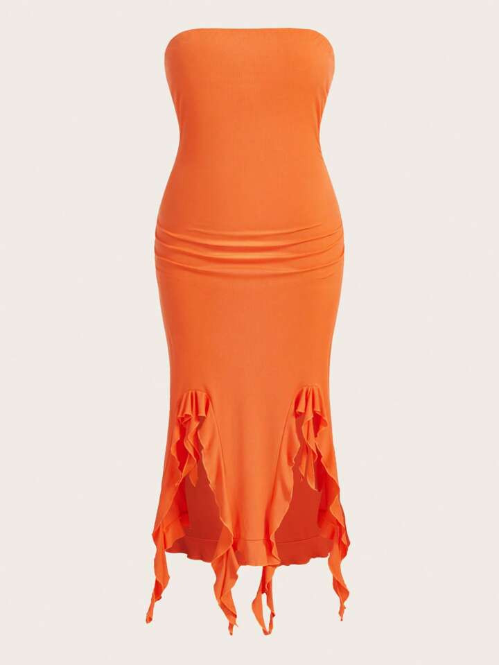 SHEIN Privé Plus Asymmetrical Hem Tube Dress | SHEIN