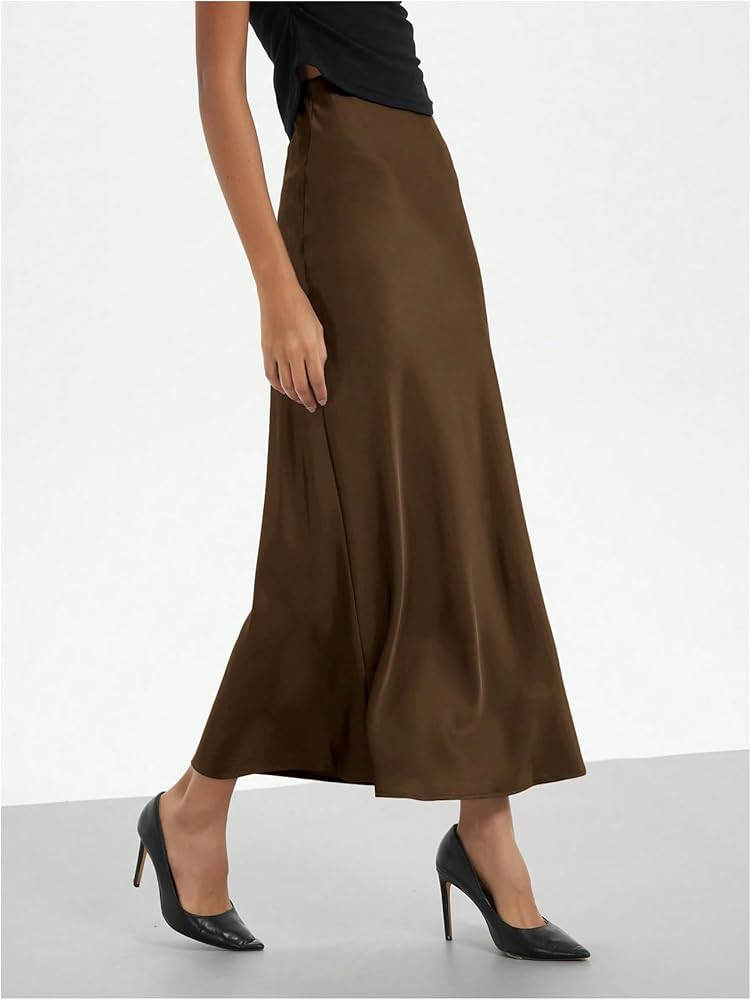 SHENHE Women's Satin Maxi Skirts High Waisted A Line Long Skirts Elegant Office Skirts | Amazon (US)
