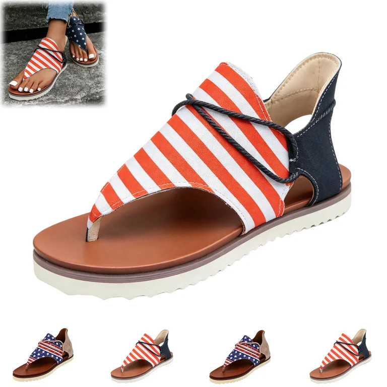 Women's American Flag Flip Flops,Patriotic Sandals for Women 2026 Independence Day Women's Orthop... | Walmart (US)
