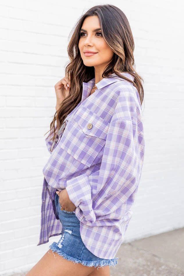Tell You The Truth Purple/Ivory Plaid Blouse | Pink Lily