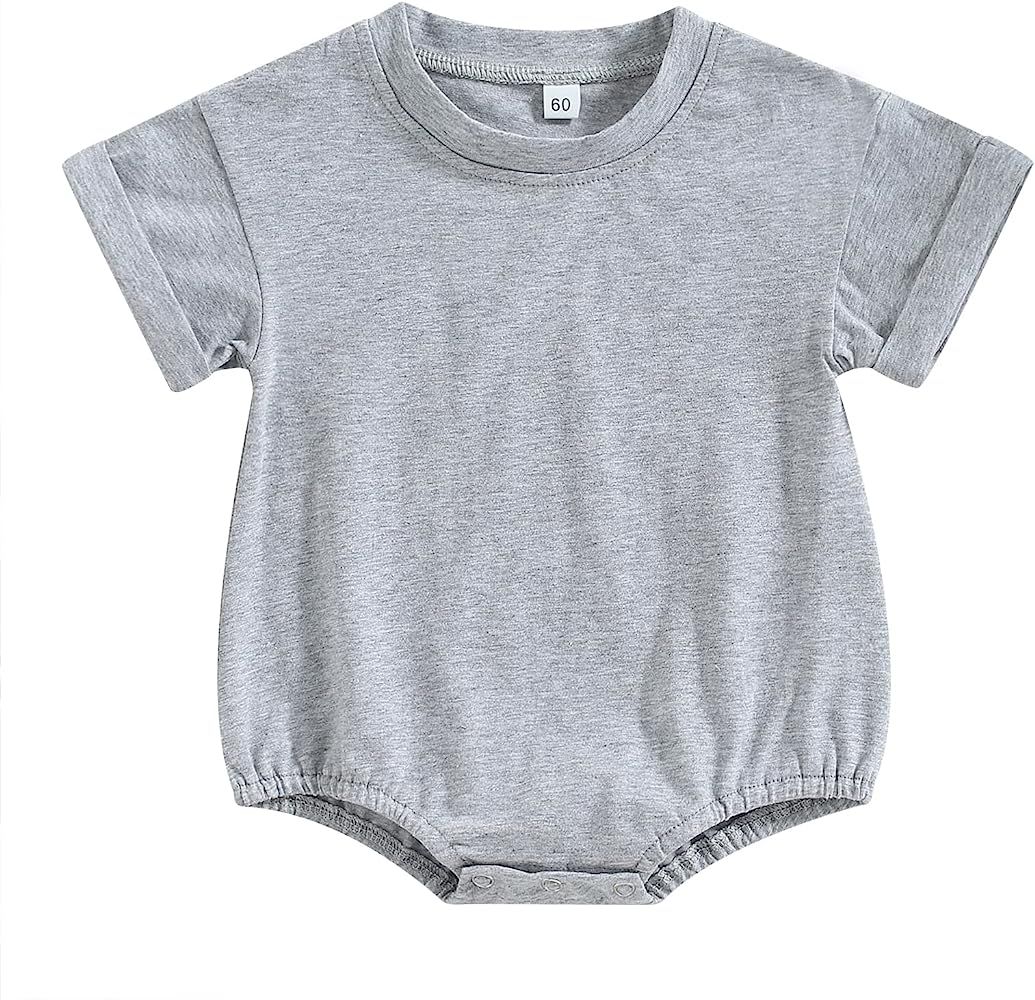 Newborn Baby Girl Boy Solid T Shirt Romper Oversized Short Sleeve Crewneck Bubble Bodysuit Tops C... | Amazon (US)