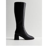 Black Leather-Look Block Heel Knee High Boots | Very (UK)
