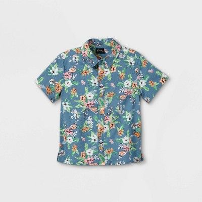 Toddler Boys' Tropical Floral Button-Down Shirt - art class™ Dark Blue | Target
