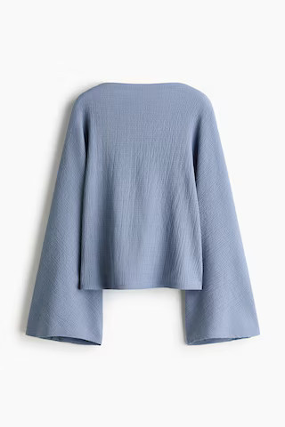H & M - Crinkled Batwing-Sleeved Top - Dusty Blue | H&M (US, CA, MX)