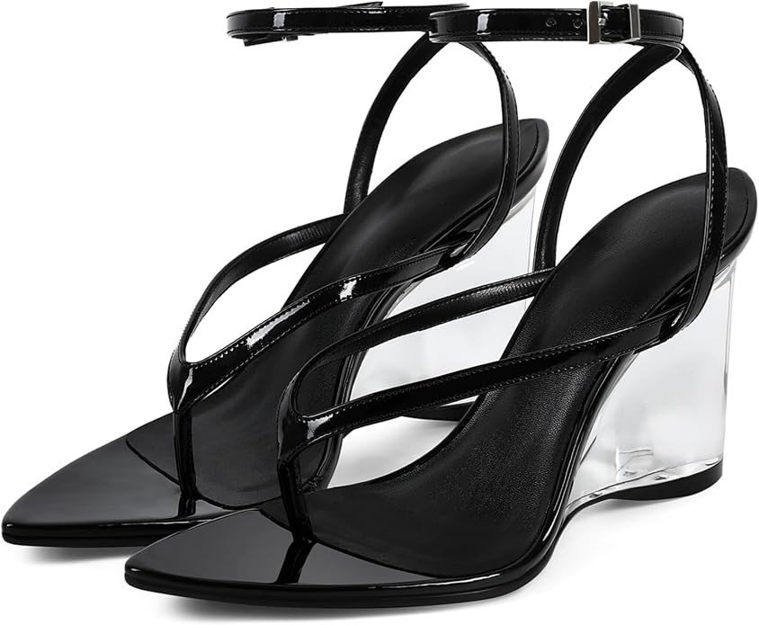 Women's Wedge Heels Sandals Strappy Flip Flops Thong Clear Heeled Sandals | Open Toe Cute Summer ... | Amazon (US)