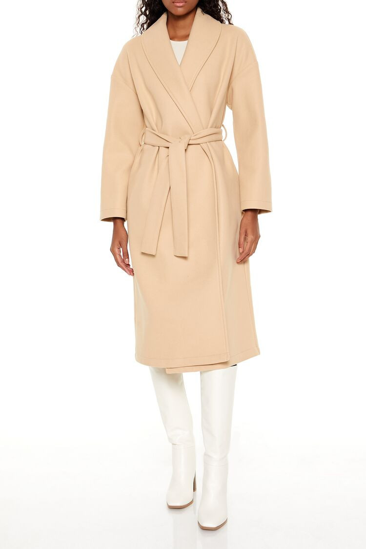 Women's Tie-Waist Trench Wrap Coat in Desert Sand, XS | Forever 21