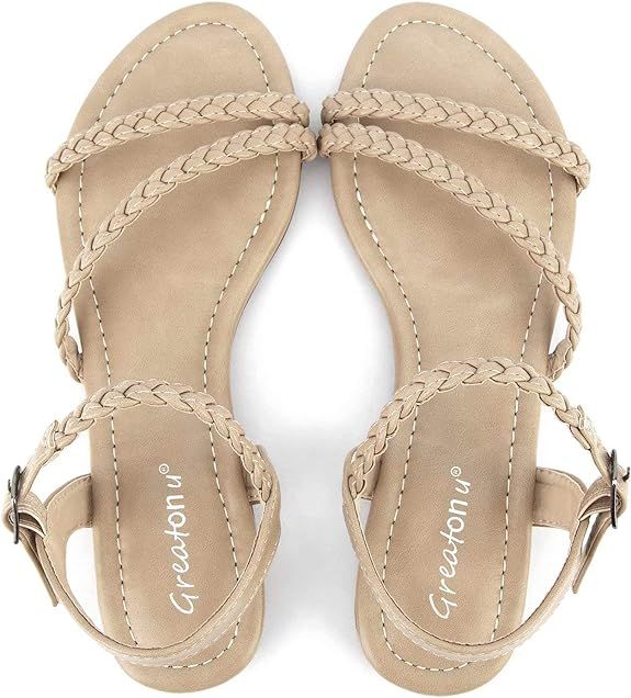 Greatonu Women’s Flat Sandals Slip On Summer Gladiator Open Toe Braided Slingback Shoes | Amazon (US)