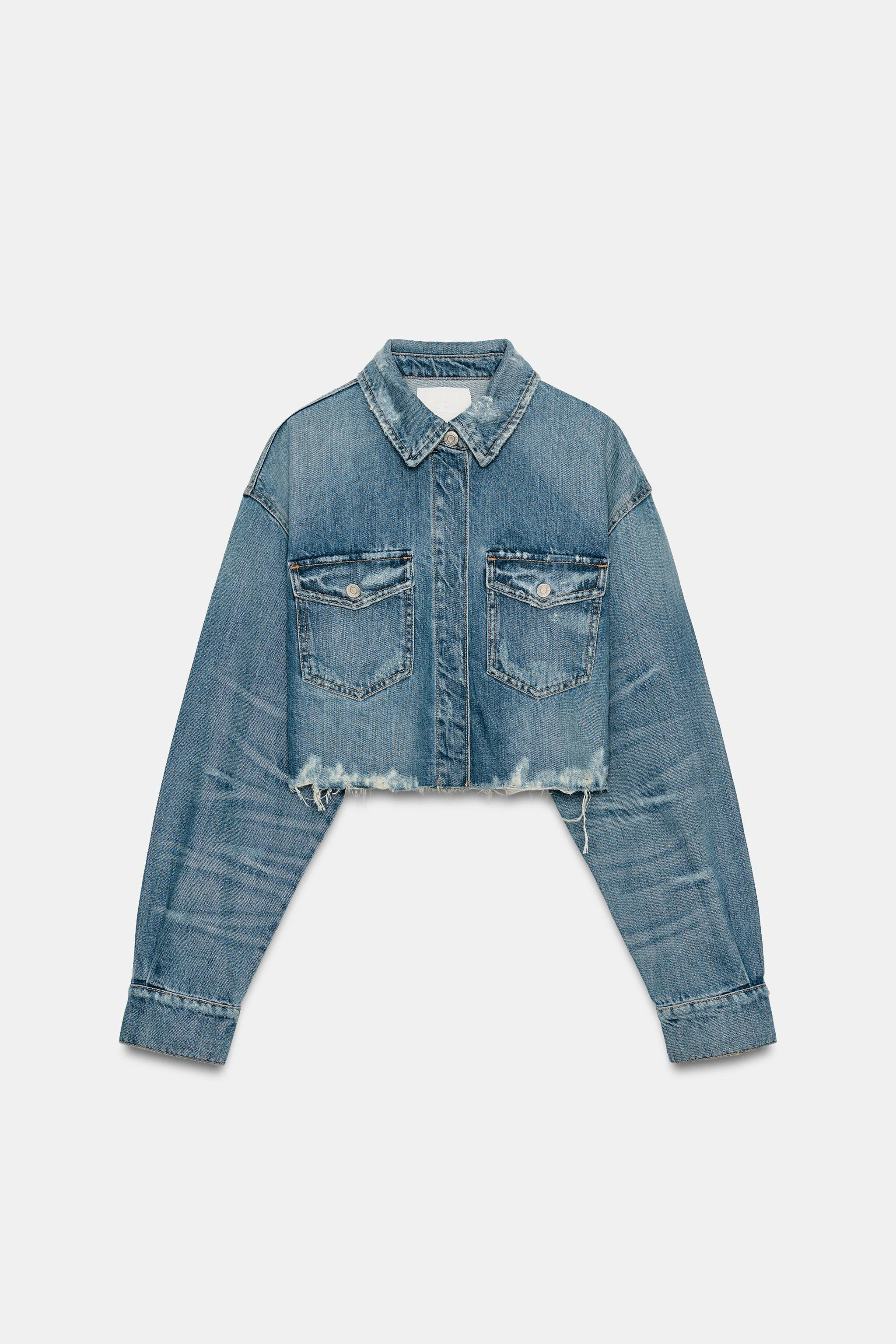 Crop overshirt with a lapel collar. Long sleeves with buttoned cuffs. Patch pockets with flaps an... | Zara Canada