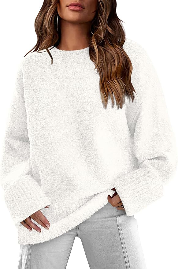 XIEERDUO Oversized Sweaters for Women Crewneck Long Sleeve Fuzzy Knit Warm Pullover Sweater | Amazon (US)