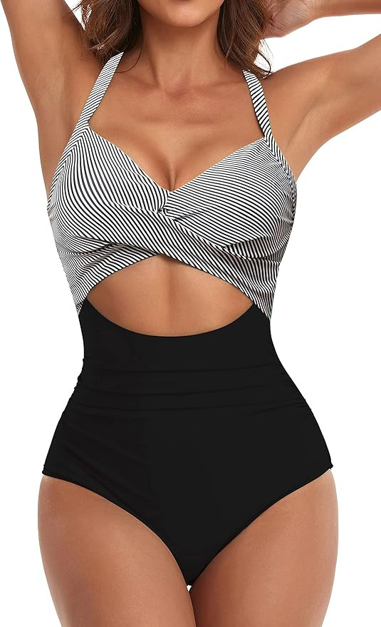 Eomenie Women's One Piece Swimsuits Tummy Control Cutout High Waisted Bathing Suit Wrap Tie Back ... | Amazon (US)