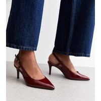 Women's Wide Fit Dark Burgundy Faux Leather Slingback Court Shoes Vegan New Look | New Look (UK)
