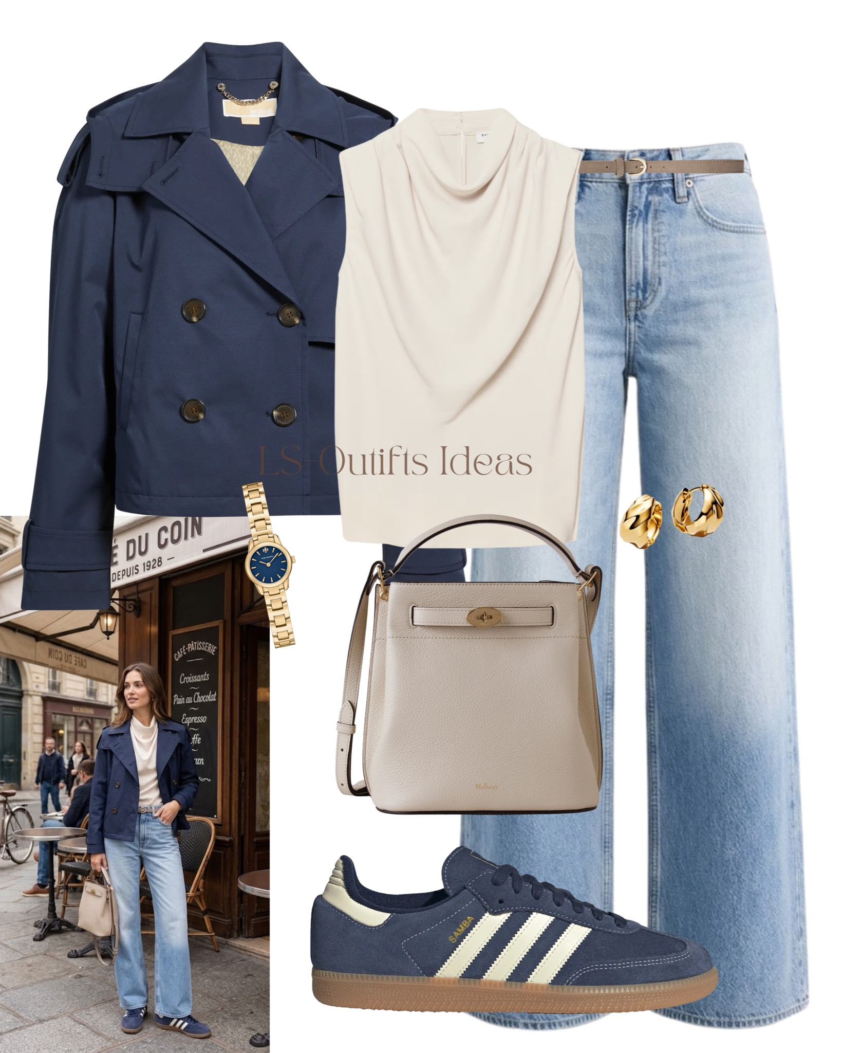 A classic navy and denim moment 💙🤍 An easy polished look featuring a navy cropped trench, draped cream top and light-wash wide-leg jeans. Gold accessories, a neutral structured bag and navy sneakers give it that perfect mix of chic and casual.

#FallOutfit #NavyOutfit #DenimOutfit #WideLegJeans #TrenchJacket #CasualChic #ChicOutfit #OutfitInspo #OutfitIdeas #EverydayStyle #ElevatedCasual #SneakerOutfit #ClassicStyle #ParisianStyle #WomensFashion #FallFashion #LTKStyle #LTKFashion

#LTKWorkwear #LTKootd #LTKU