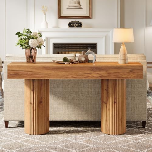 Tribesigns Console Tables for Living Room, 63-Inch Long Farmhouse Entryway Table with Fluted Leg Behind The Couch, Modern Narrow Entrance Foyer Sofa Table for Hallway, Natural Brown | Amazon (US)