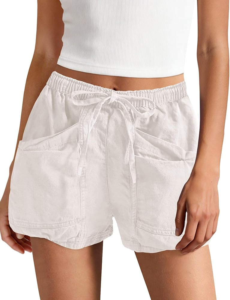 Panadila Womens High Waisted Linen Shorts Drawstring Cargo Shorts Casual Summer Beach Vacation Cl... | Amazon (US)