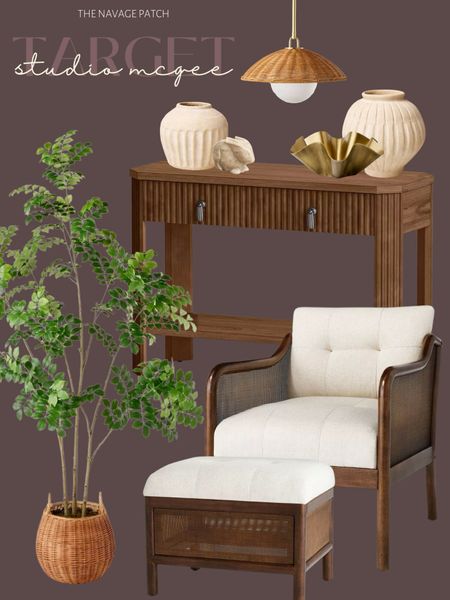 Target new arrivals, Target Threshold finds, Target Studio McGee collection, Studio McGee new arrivals, Studio McGee cane accent chair dark walnut, Studio McGee fluted console table, carved ceramic vase, carved vessels, marble rabbit decor, brass bowl, Studio McGee wicker pendant light, 6ft artificial plant #targethome #homedecor #modernhomedecor #targetfinds 

#LTKhome #LTKstyletip