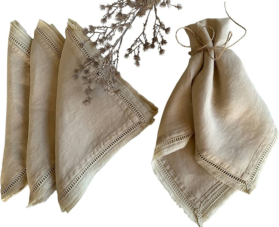 Eight Owls – Linen Napkins – Set of 4 – Hemstitch Fringe Border – 20 x 20 Inch – 100% F... | Amazon (US)