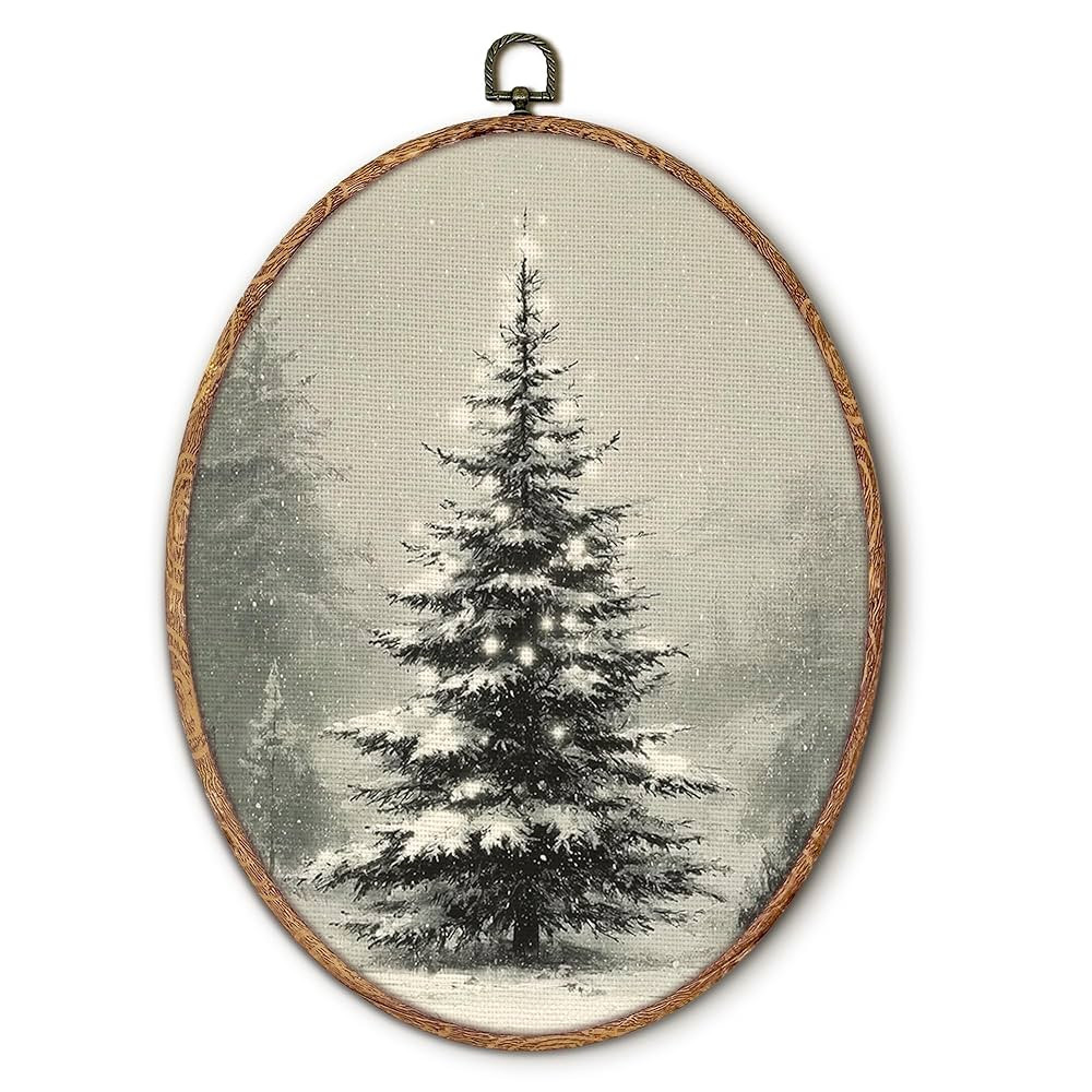 Hxlac Rustic Christmas Tree Oval Wall Art Framed, Winter Snowy Landscape Oval Wall Decor, Cottage... | Amazon (US)