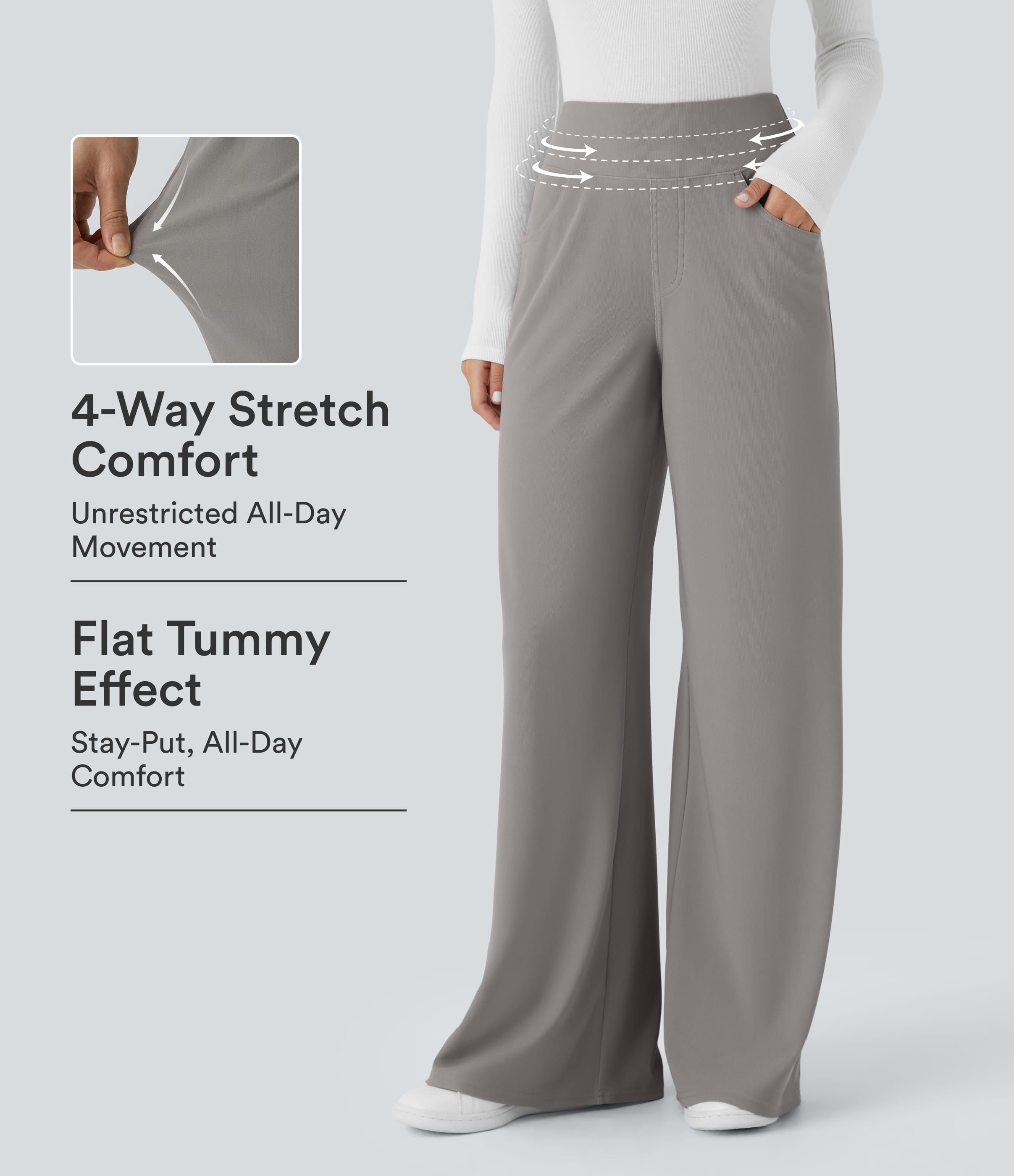 Halara Flex™ High Waisted Tummy Control Pockets Wide Leg Baggy Micro Waffle Work Pants | HALARA