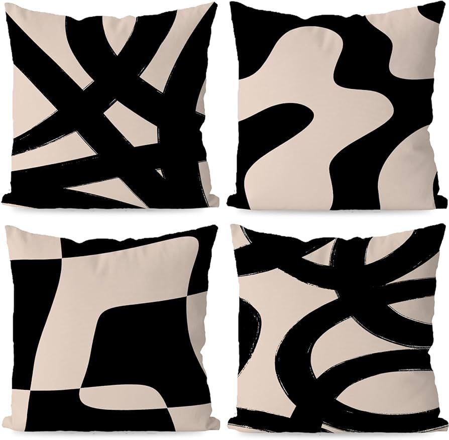Black and Beige Geometric Modern Abstract Neutral Art Throw Pillow Cover, Abstarct Art Throw Pill... | Amazon (US)