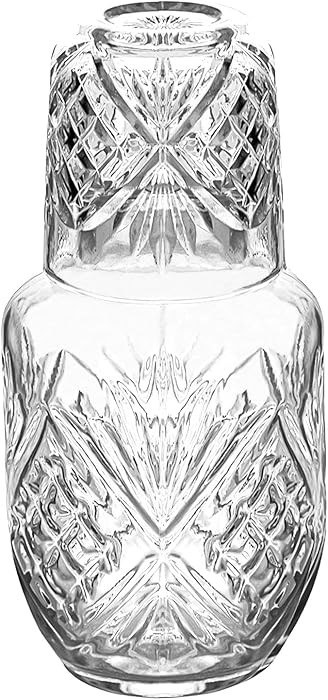Bedside Water Carafe Modern Water Pitcher Set Ticked Glass 18.5 oz | Amazon (US)