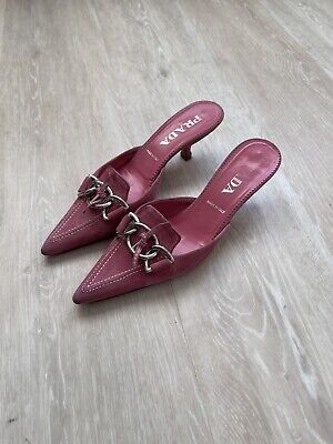 Prada Vintage Shoes Pink Suede SZ 7 US Bow On Silver Buckle. | eBay US