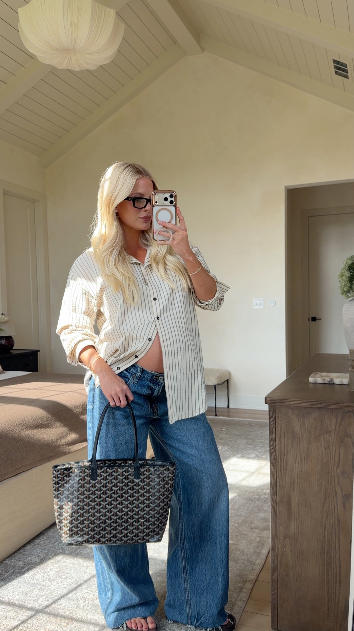Wearing a med in top, 30 reg in jeans (sized up for pregnancy), Lip: cinnamon liner, shake gloss, code Kathleen20 for glasses! #kathleenpost

Spring transition look, spring outfit 2026, bump friendly, maternity look, errands outfit, casual chic look, casual lunch outfit, coffee date look

#LTKSeasonal #LTKBump