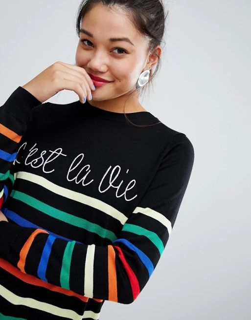 New Look c'est la vie slogan sweater in stripe | ASOS US