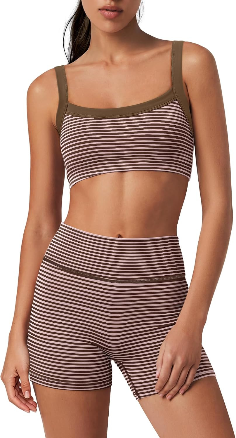 Womens Striped Workout Set Two Piece Yoga Sets Activewear | Amazon (US)