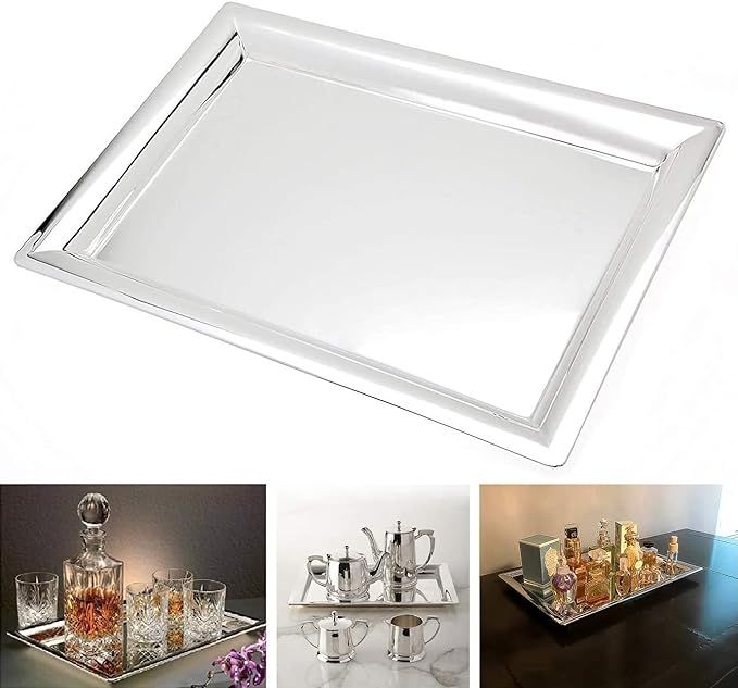 Le'raze Elegant Mirrored Rectangular Silver Tray, Mirrored Tray for Whiskey Decanter, Candle Stic... | Amazon (US)