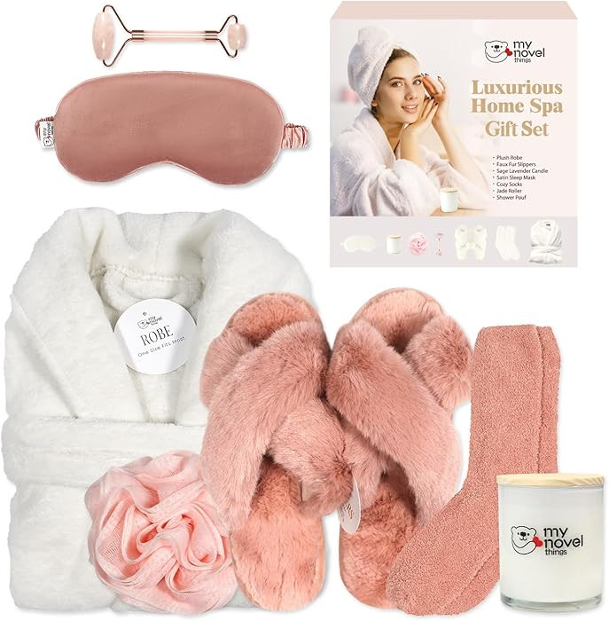 Birthday Gifts For Women, Bathrobe Set With Silky Satin Sleep Mask, Spa Robe and Slippers set, Sc... | Amazon (US)