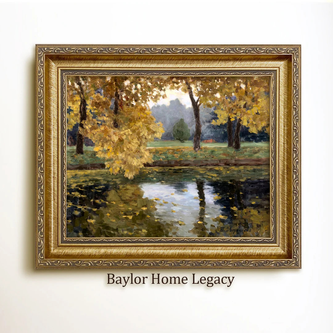 Framed Country Landscape With Fall Foliage and Stream Oil Painting Canvas Print, Vintage Autumn L... | Etsy (US)