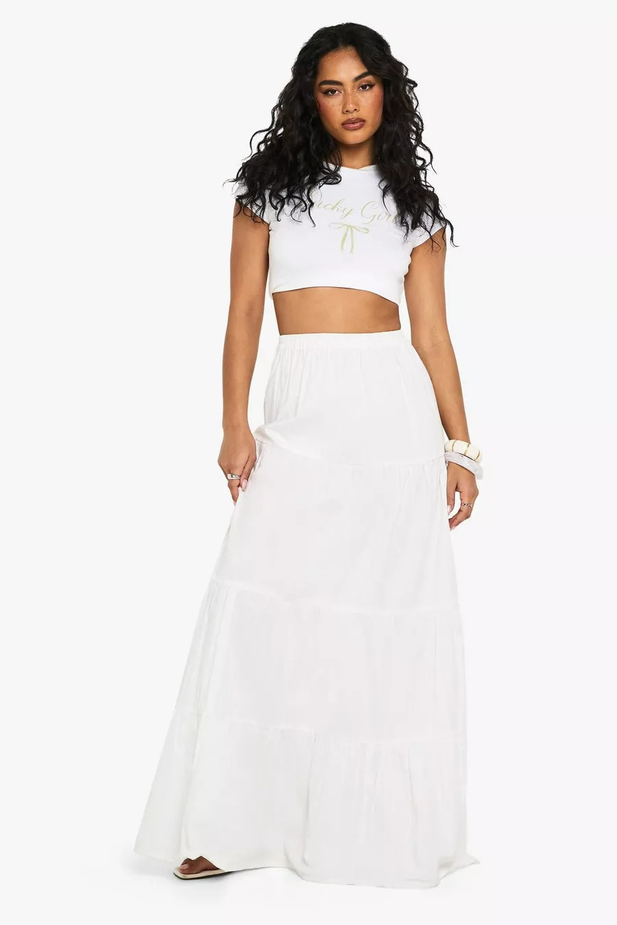 Tiered Cotton Poplin Maxi Skirt | boohoo (US & Canada)