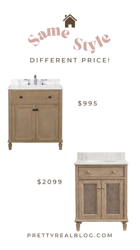 Love these gorgeous wood bathroom vanities with cane and rattan detail 😍 look for less, pottery barn look for less, oak vanities 

#LTKHome