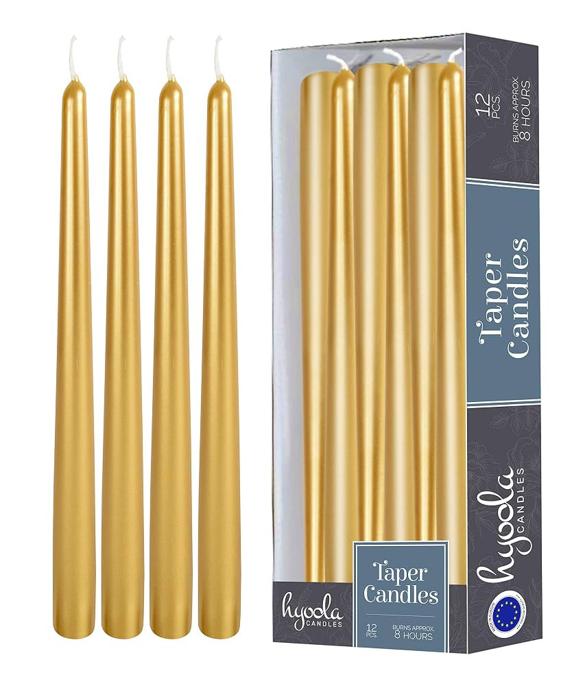 Hyoola Tall Taper Candles - 10 Inch Metallic Gold Dripless, Unscented Dinner Candle - Paraffin Wa... | Amazon (US)