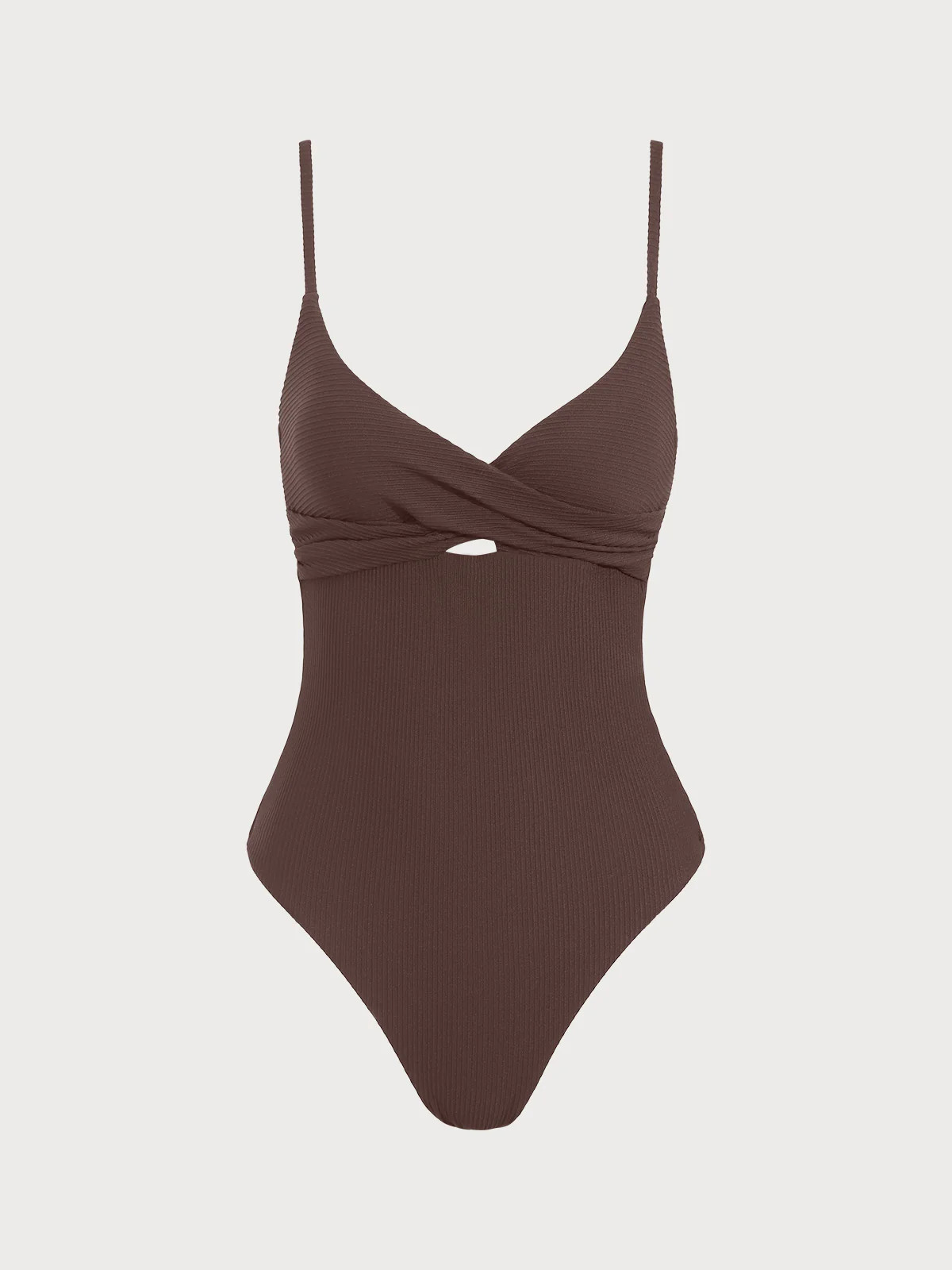 Coffee Ribbed Twist Knot One-Piece Swimsuit & Reviews - Coffee - Sustainable One-Pieces | BERLOOK | BERLOOK