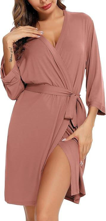 Leikar Short Robes For Women Soft Bathrobe Lightweight Bamboo Kimono Robes Ladies Loungewear | Amazon (US)
