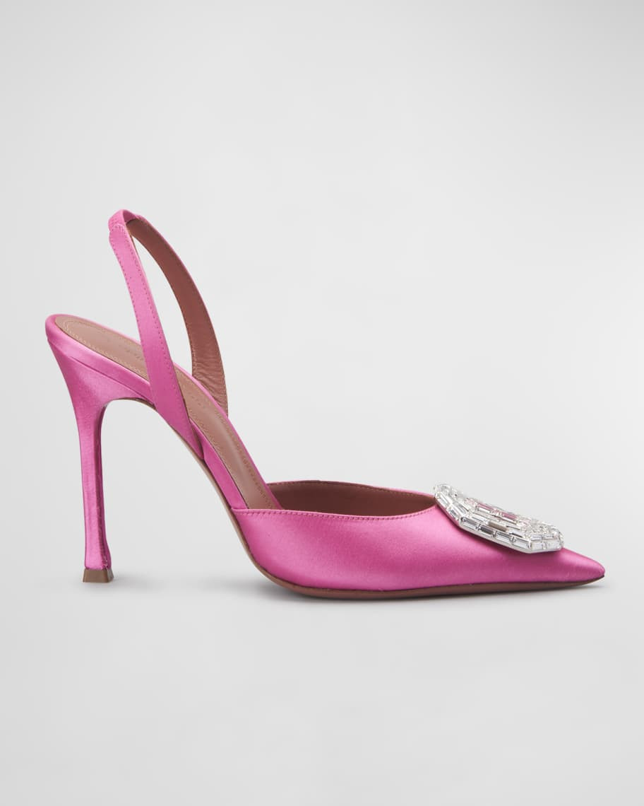 Amina Muaddi Camelia Satin Ornament Halter Pumps | Neiman Marcus