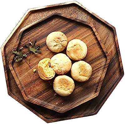 Set of 2 Acacia Wooden Octagon Square Trays Serving Bread Plates for Fruit Salad Platter Vegetabl... | Amazon (US)