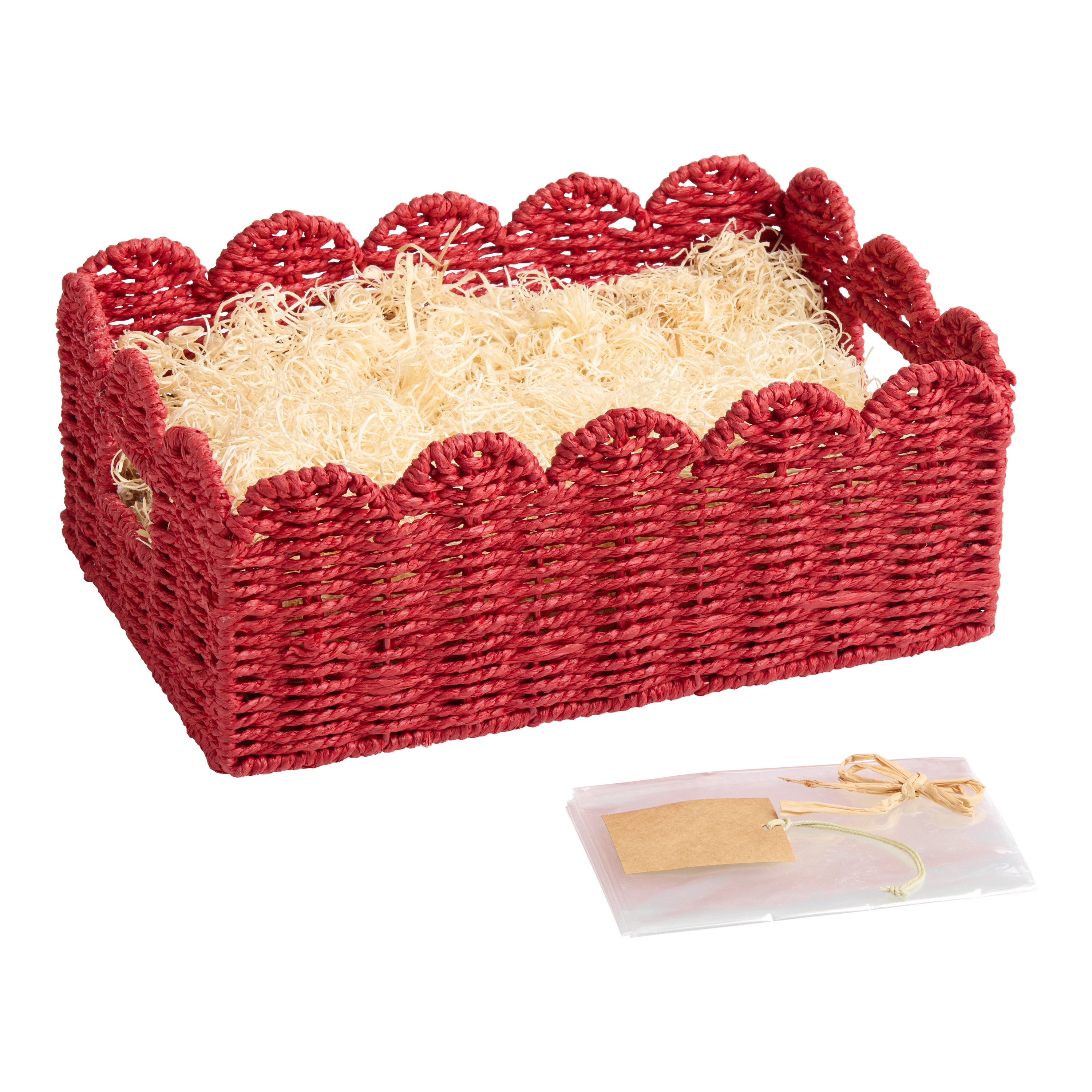 Rectangular Red Scallop Gift Basket Kit with Handles | World Market
