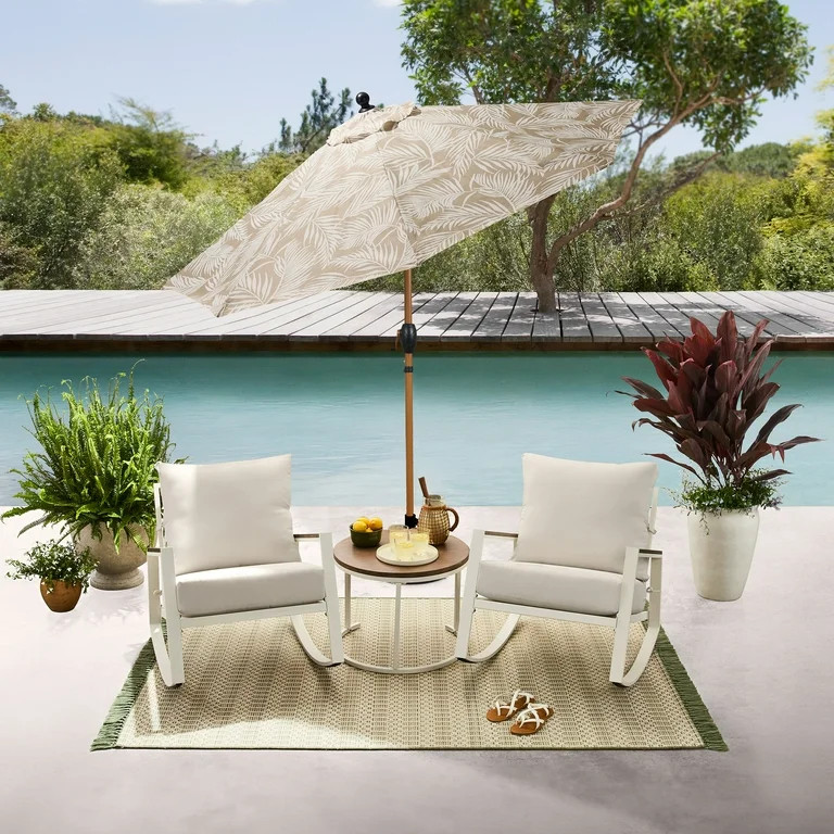 Better Homes & Gardens Premium 9' Tan Palm Print Market Patio Umbrella, Crank Lift, 3-Angle Tilt | Walmart (US)